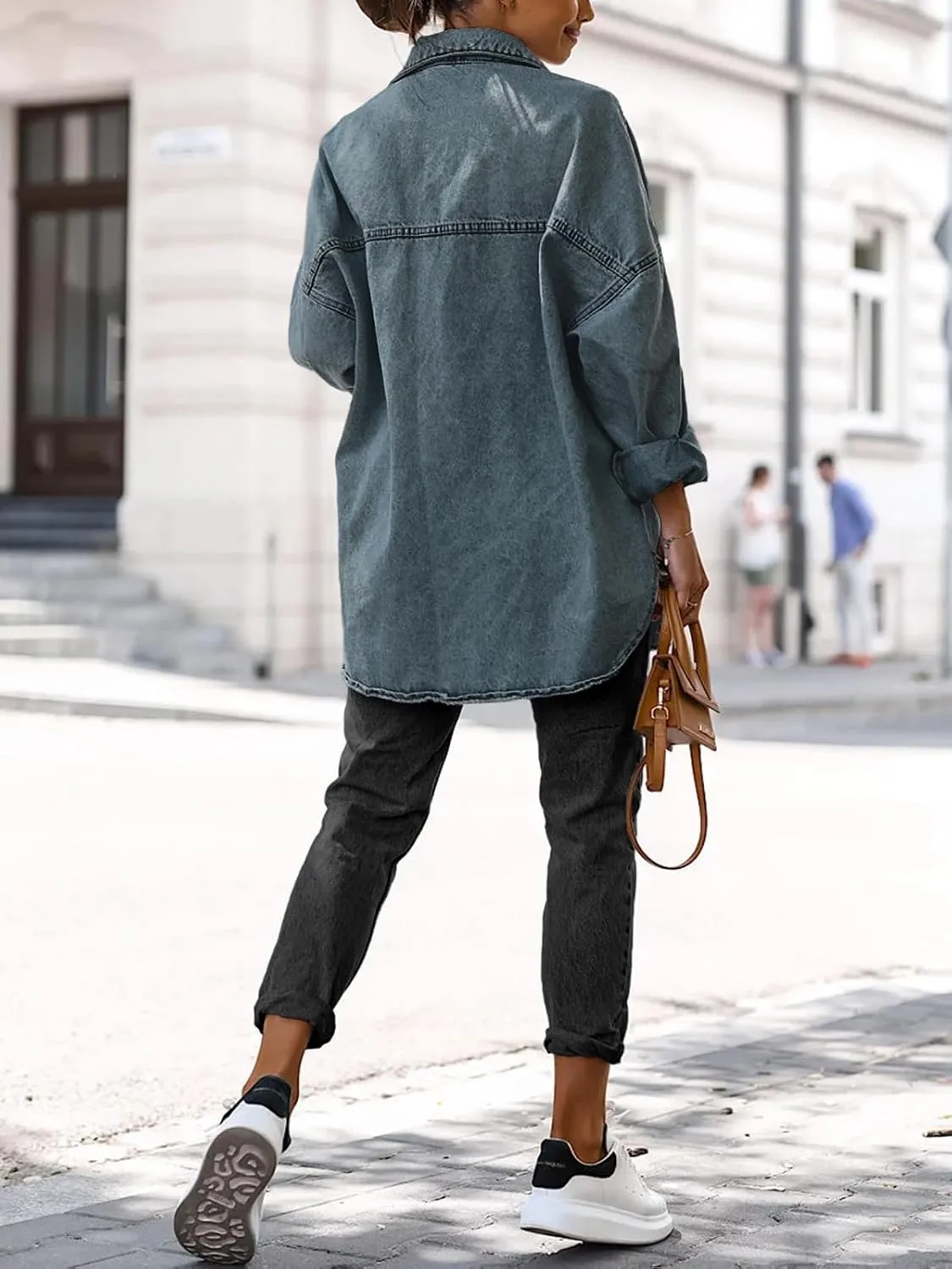 Saodimallsu Women's Oversized Denim Jackets Casual Button Down Long Boyfriend Jean Coats with Pockets
