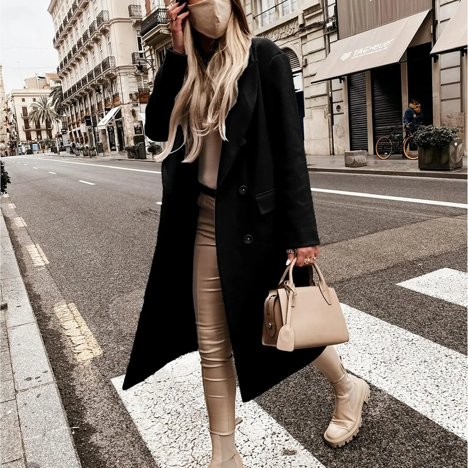 SERYU Womens Winter Lapel Slim Coat Trench Jacket Long Parka Overcoat Outwear