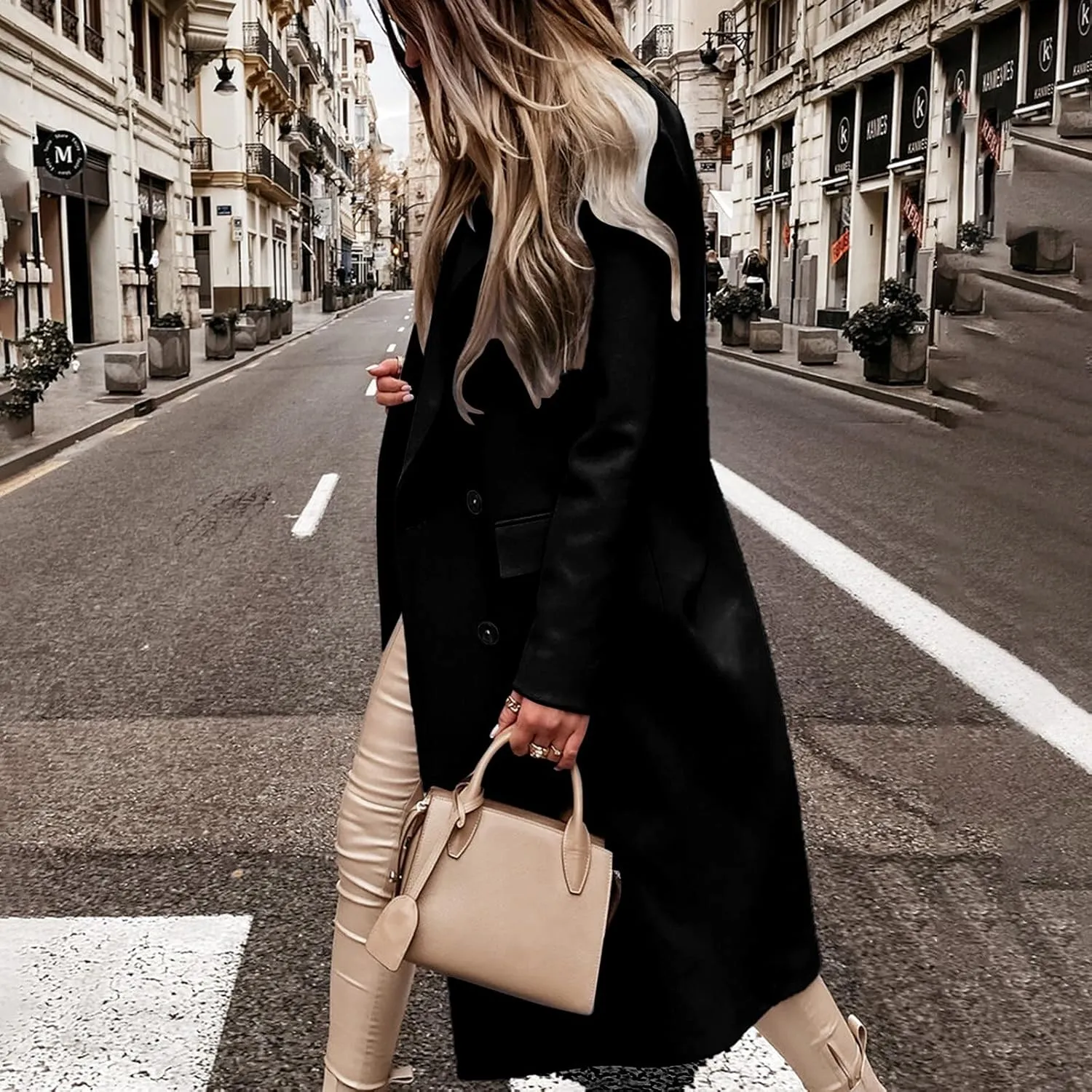 SERYU Womens Winter Lapel Slim Coat Trench Jacket Long Parka Overcoat Outwear