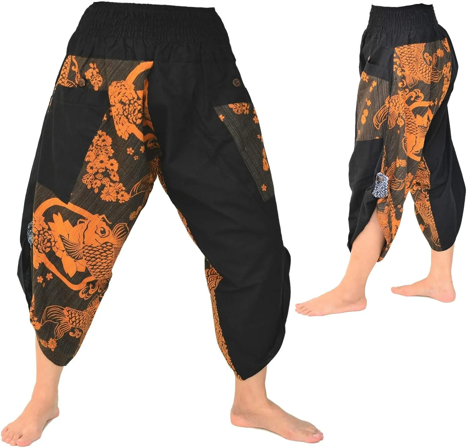 Siamrose Samurai Yoga Harem Pants Men Women Lounge Trousers, One Size, Elastic Waist