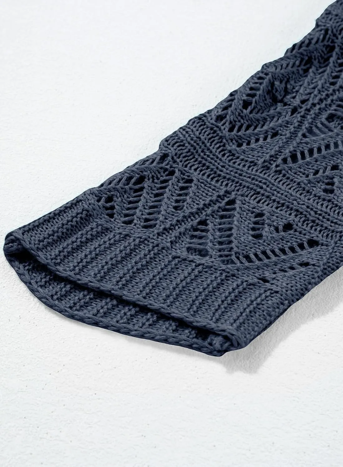 Sidefeel Women's 2025 Spring Summer Crochet Tops Off The Shoulder Hollow Out Knit Tops 3/4 Sleeve Pullover Sweater Cover Ups