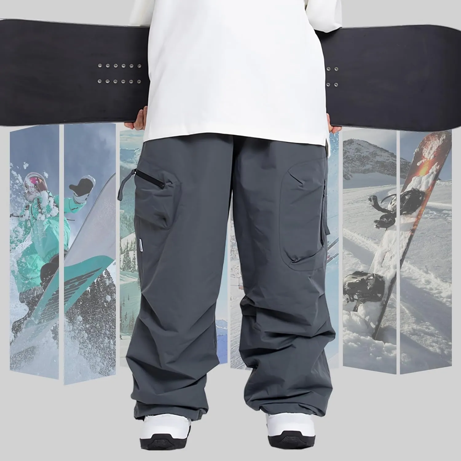 SNOWVERB Womens Mens Baggy Ski Insulated Pants Waterproof Cargo Snow Pants Snowboard Outdoor Hiking Pants for Winter Sports