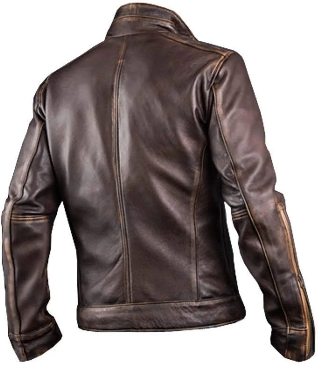 SpazeUp Mens Brown Distressed Leather Jacket | Vintage Motorcycle Leather Jackets for Men