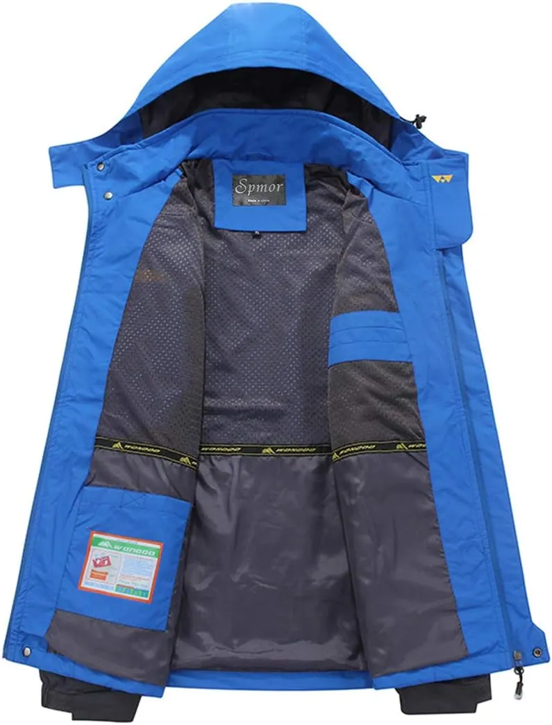 Spmor Men's Outdoor Sports Hooded Windproof Jacket Waterproof Rain Coat