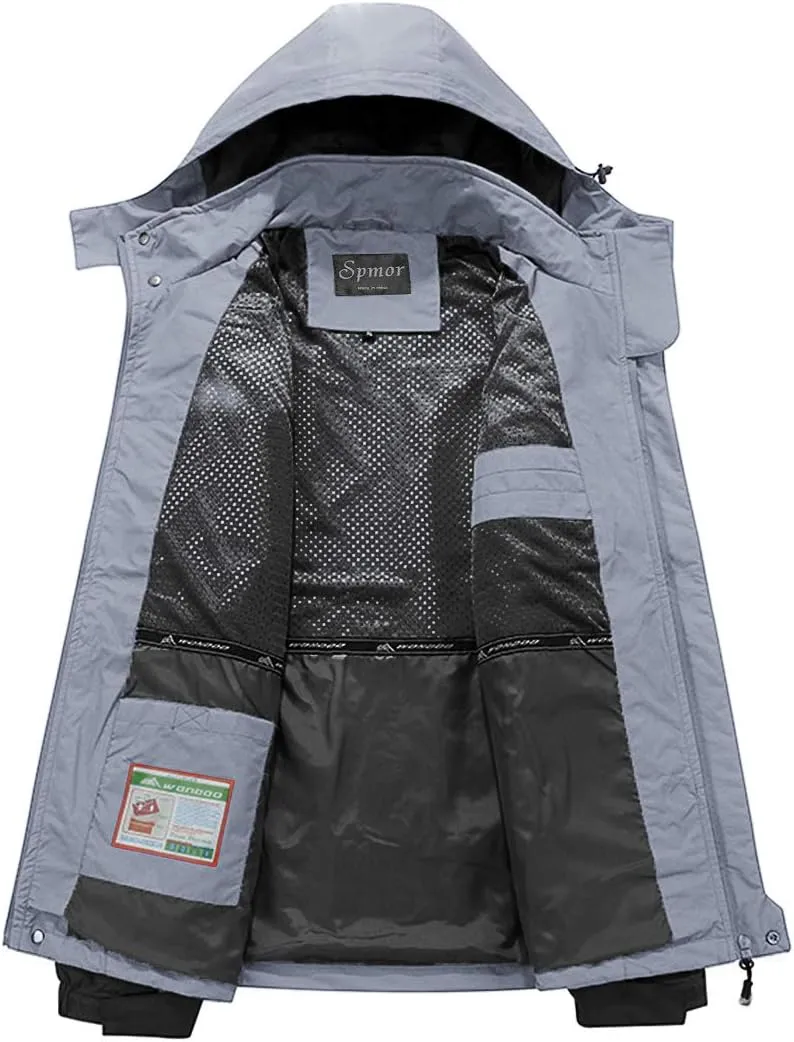 Spmor Men's Outdoor Sports Hooded Windproof Jacket Waterproof Rain Coat