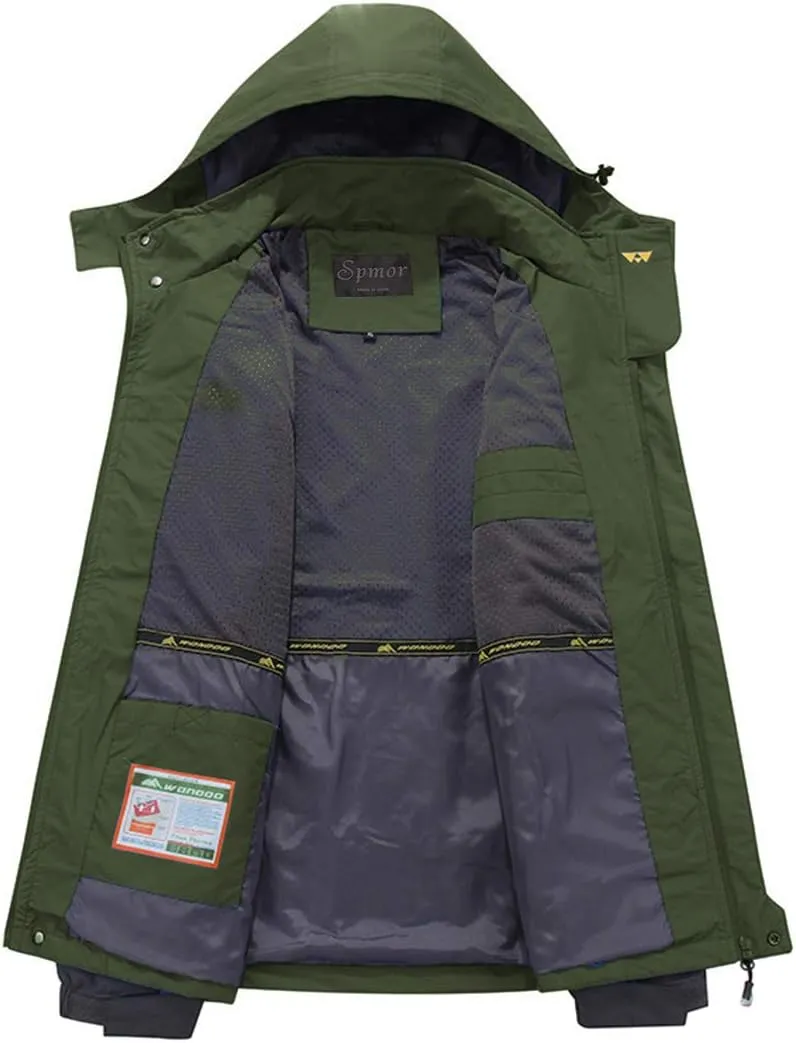 Spmor Men's Outdoor Sports Hooded Windproof Jacket Waterproof Rain Coat