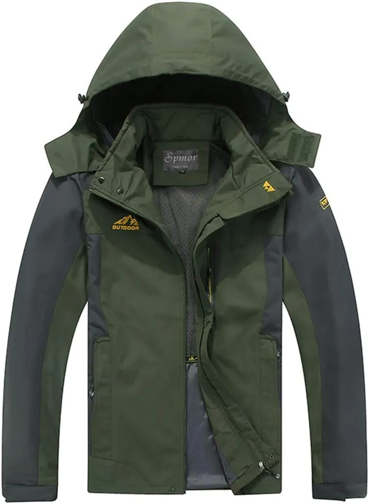 Spmor Men's Outdoor Sports Hooded Windproof Jacket Waterproof Rain Coat