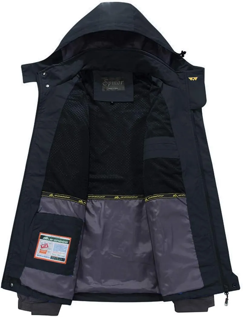 Spmor Men's Outdoor Sports Hooded Windproof Jacket Waterproof Rain Coat