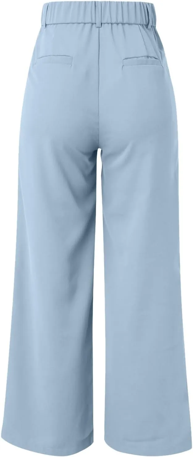 Straight Leg Pants Winter Bright Beach Palazzo with Pockets Barrel Pants Elastic Waist