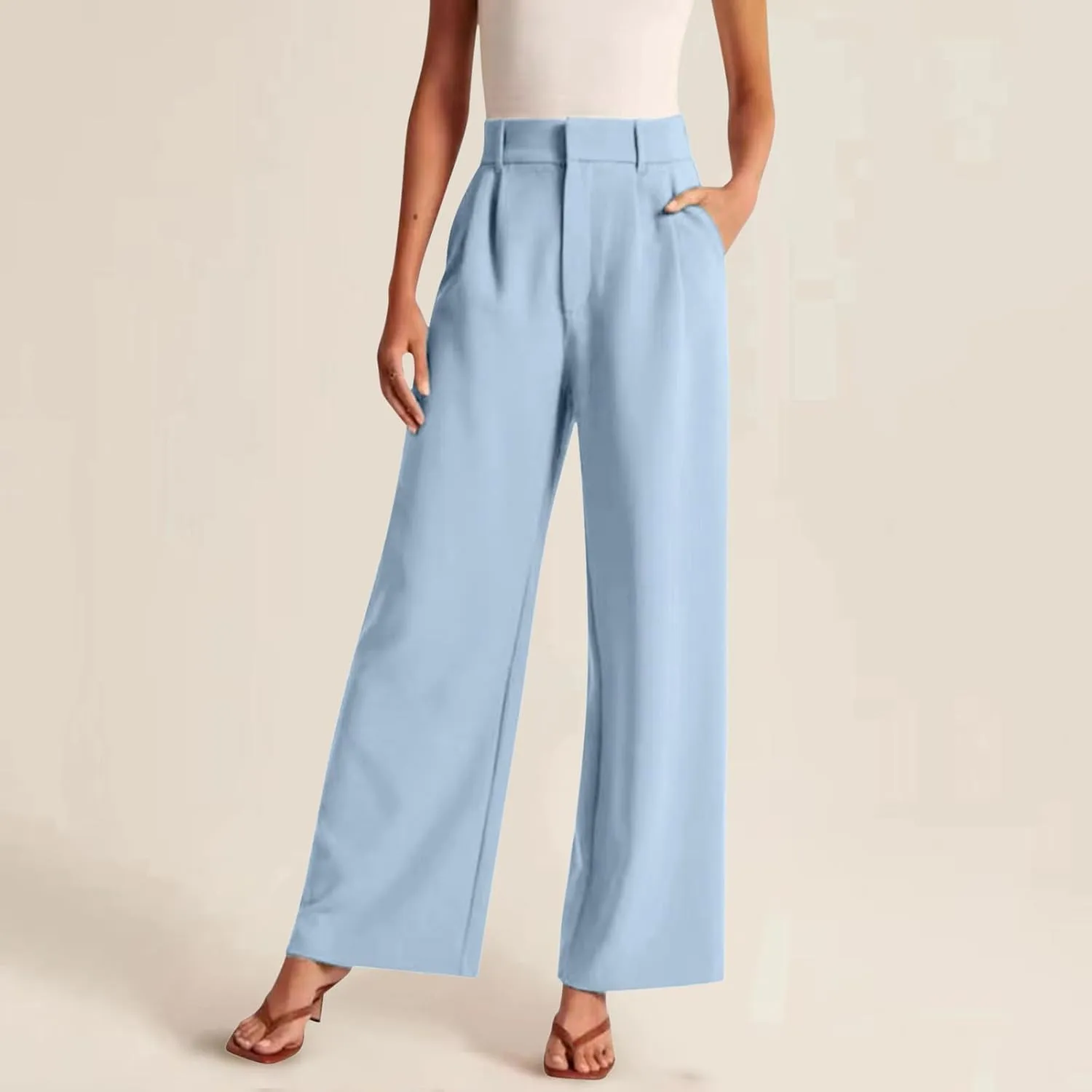 Straight Leg Pants Winter Bright Beach Palazzo with Pockets Barrel Pants Elastic Waist