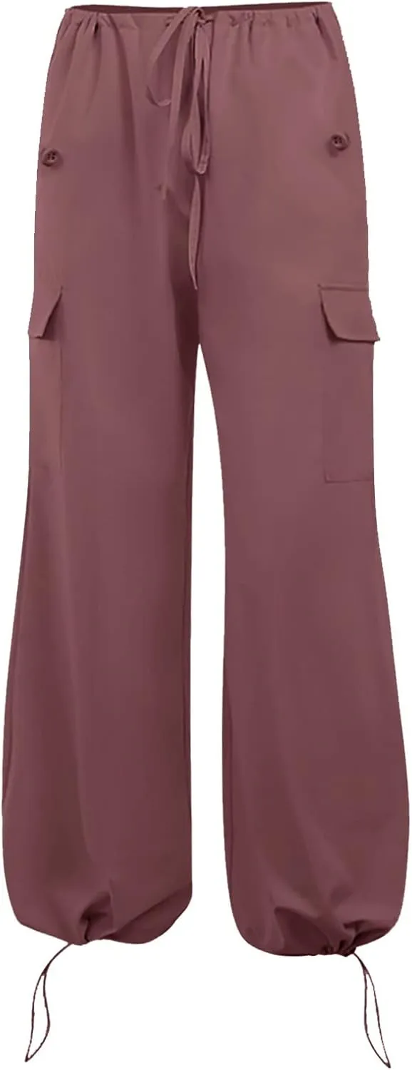 Straight Leg Pants Winter Bright Beach Palazzo with Pockets Barrel Pants Elastic Waist