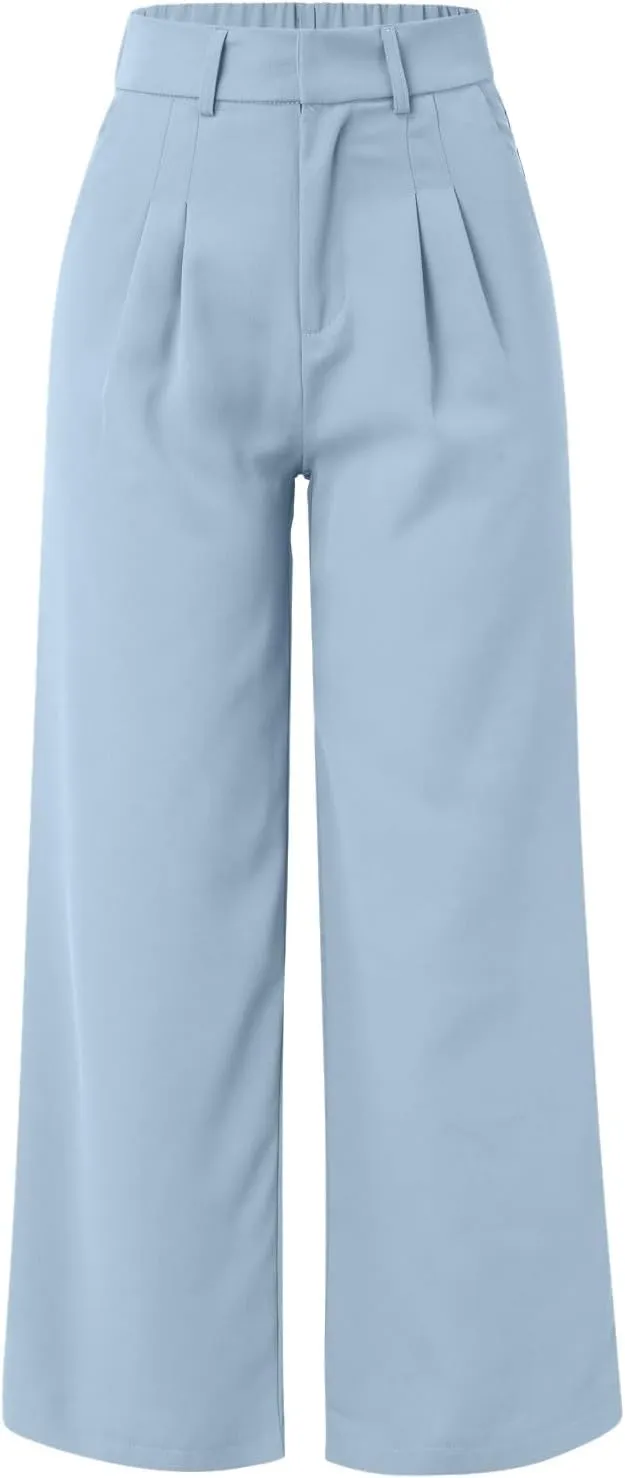 Straight Leg Pants Winter Bright Beach Palazzo with Pockets Barrel Pants Elastic Waist