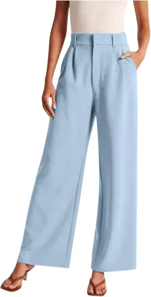 Straight Leg Pants Winter Bright Beach Palazzo with Pockets Barrel Pants Elastic Waist