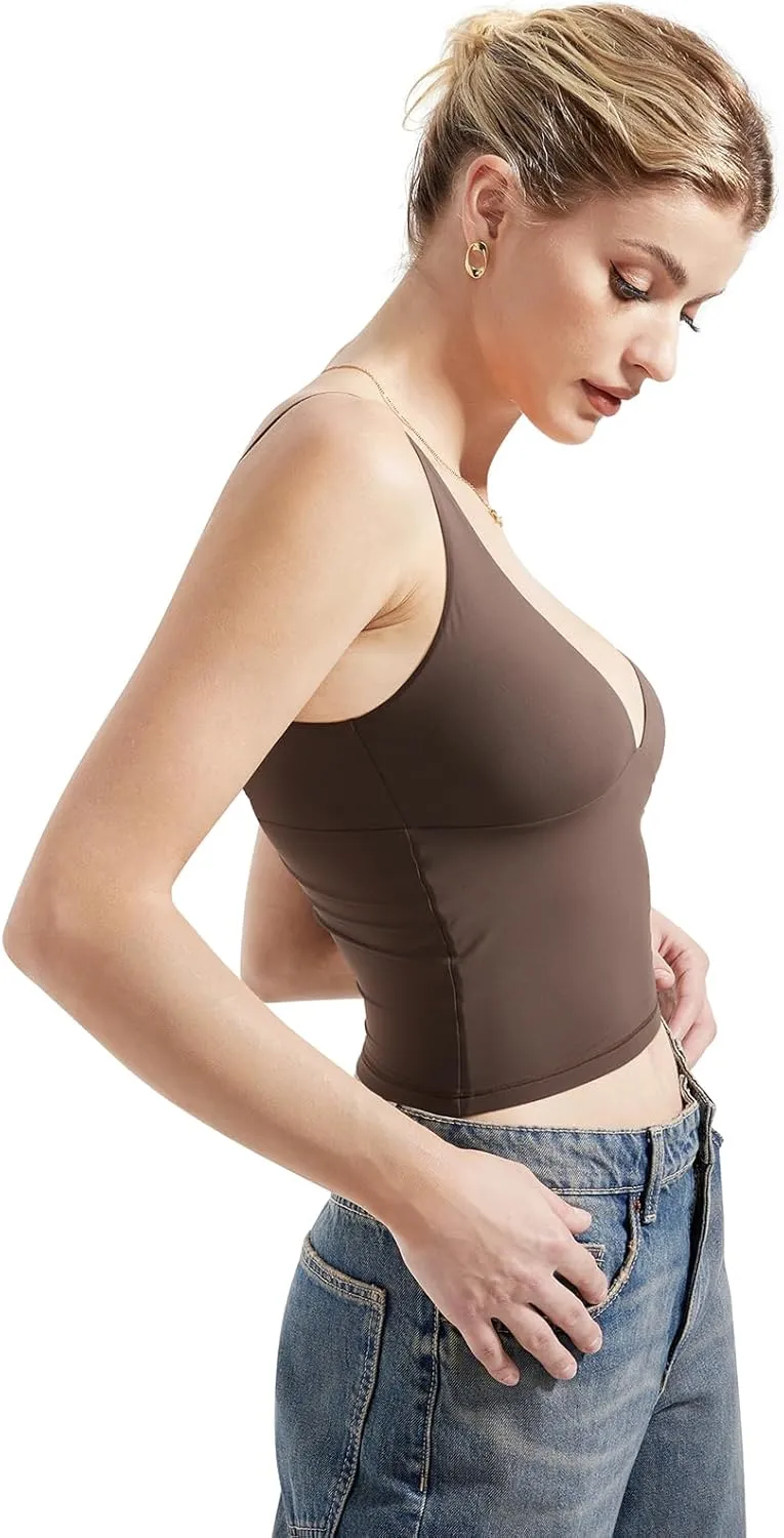 SUUKSESS Women Sexy V Neck V Back Tank Top Summer Sleeveless Going Out Double Lined Basic Tops