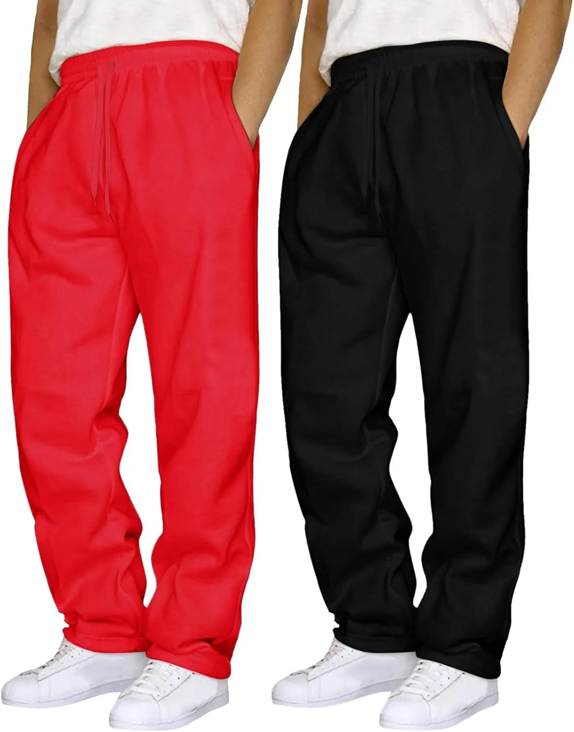 SUWBMHWE 2 Pack Men's Heavyweight Fleece Sweatpants Baggy Elastic Waist Drawstring Sweatpants with Pockets Joggers Trousers