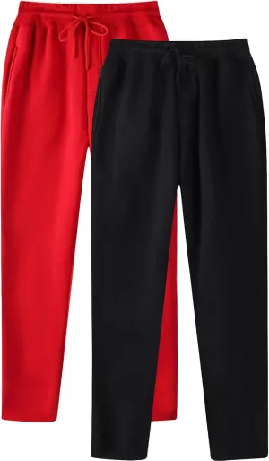 SUWBMHWE 2 Pack Men's Heavyweight Fleece Sweatpants Baggy Elastic Waist Drawstring Sweatpants with Pockets Joggers Trousers