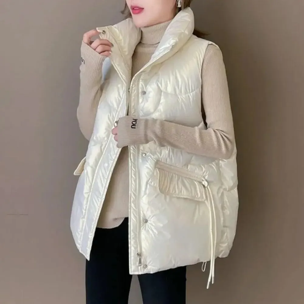 SWEPER Women'S Down Vest - Women Stand Collar Short Bright Color Cotton Padded Jacket Sleeveless Female Winter Waistcoat