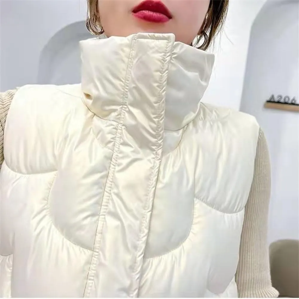 SWEPER Women'S Down Vest - Women Stand Collar Short Bright Color Cotton Padded Jacket Sleeveless Female Winter Waistcoat