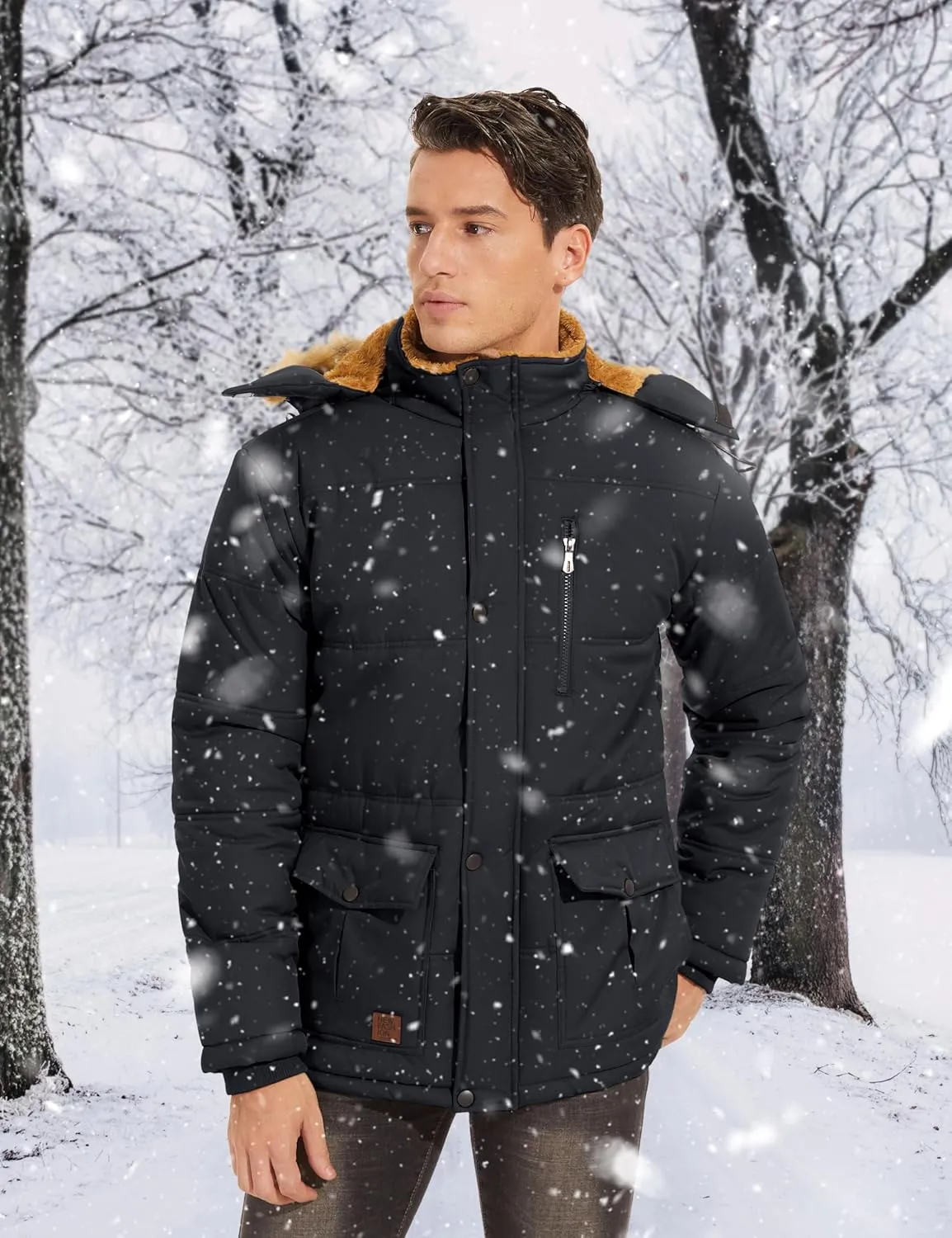 TACVASEN Men's Winter Jacket with Hood Water Repellent Windproof Thicken Parka Winter Coat