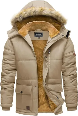 TACVASEN Men's Winter Jacket with Hood Water Repellent Windproof Thicken Parka Winter Coat