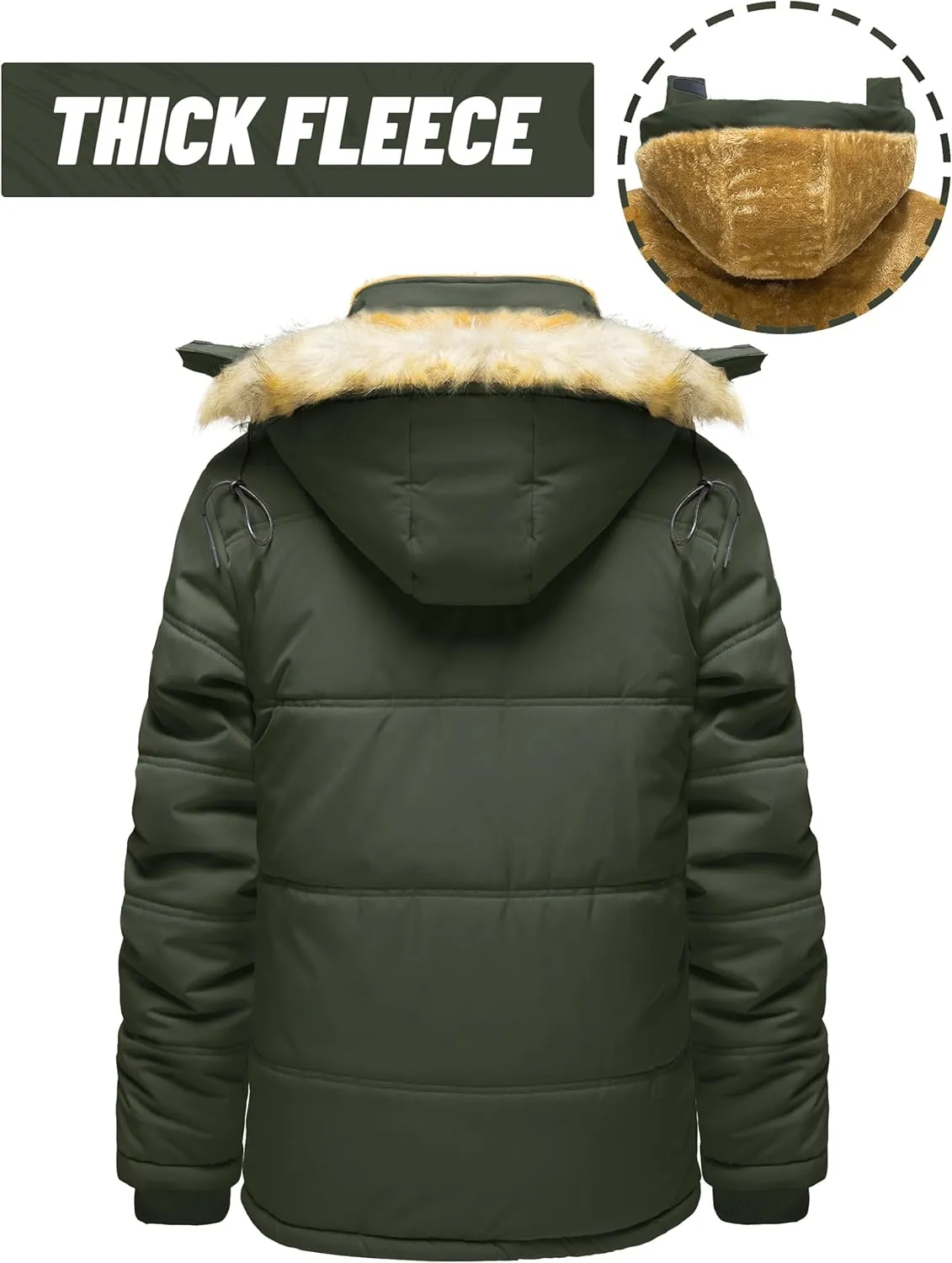 TACVASEN Men's Winter Jacket with Hood Water Repellent Windproof Thicken Parka Winter Coat
