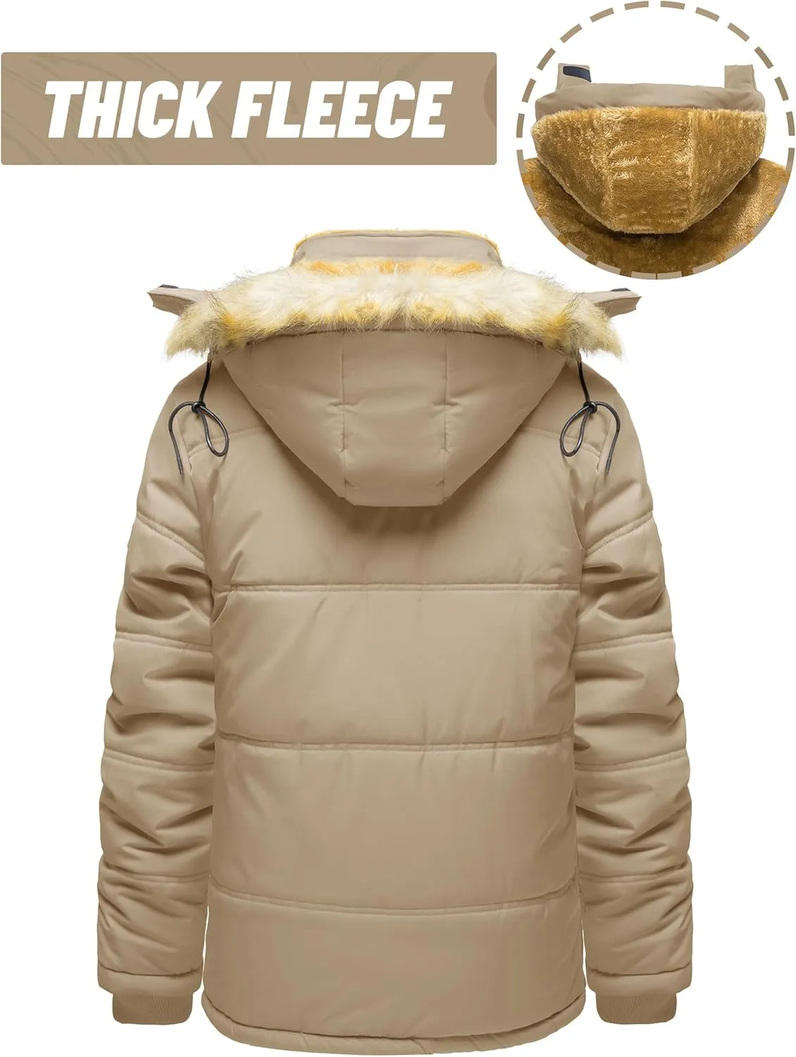 TACVASEN Men's Winter Jacket with Hood Water Repellent Windproof Thicken Parka Winter Coat