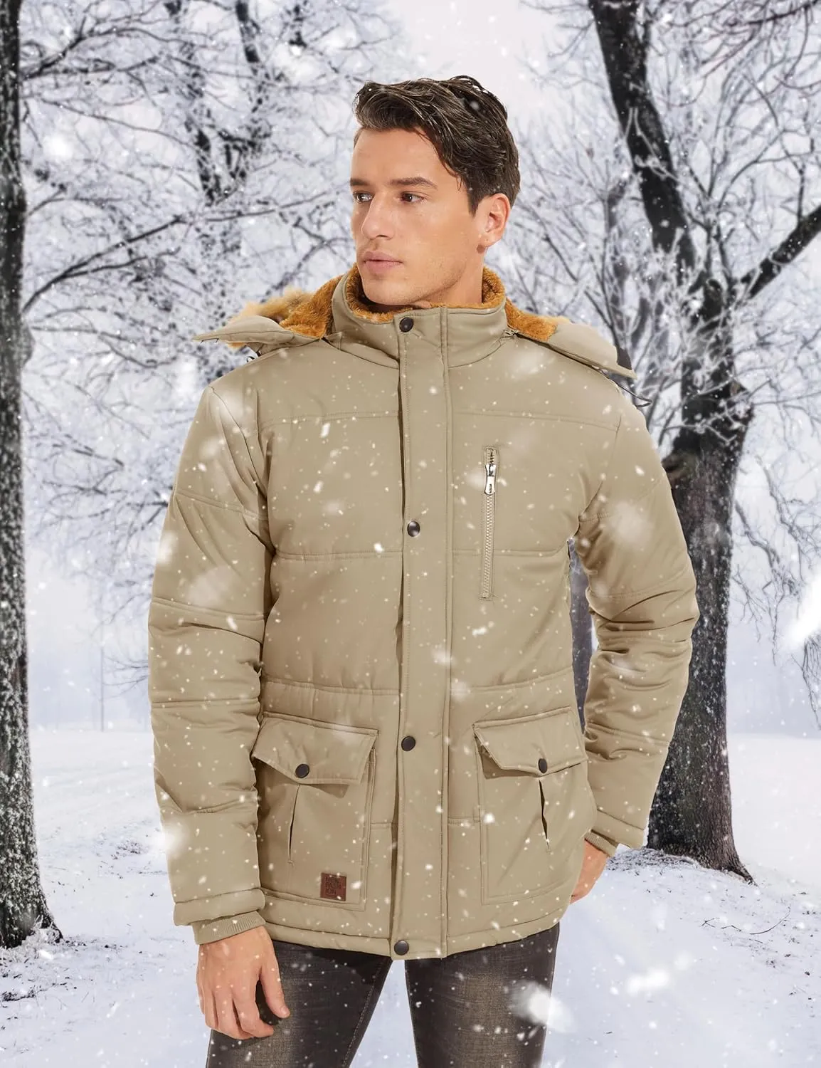 TACVASEN Men's Winter Jacket with Hood Water Repellent Windproof Thicken Parka Winter Coat