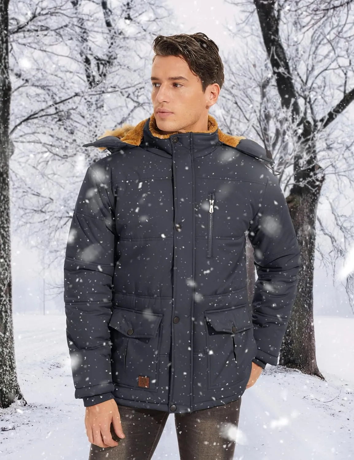 TACVASEN Men's Winter Jacket with Hood Water Repellent Windproof Thicken Parka Winter Coat