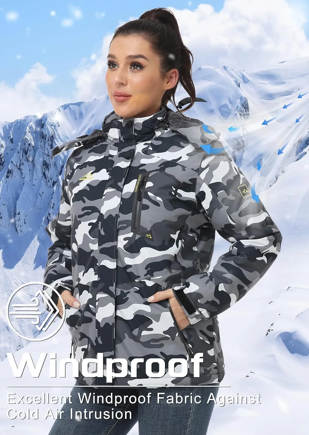 TACVASEN Women's Winter Jacket Waterproof Ski Jacket Hooded Fleece Lined Warm Snow Coat Mountain Windproof Rain Windbreaker