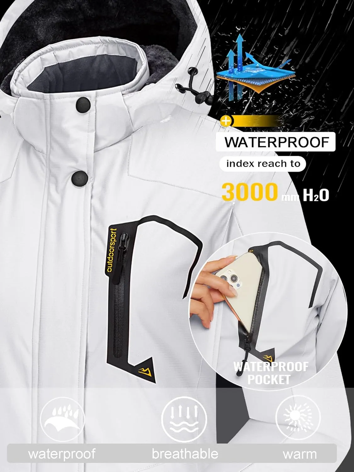 TACVASEN Women's Winter Jacket Waterproof Ski Jacket Hooded Fleece Lined Warm Snow Coat Mountain Windproof Rain Windbreaker