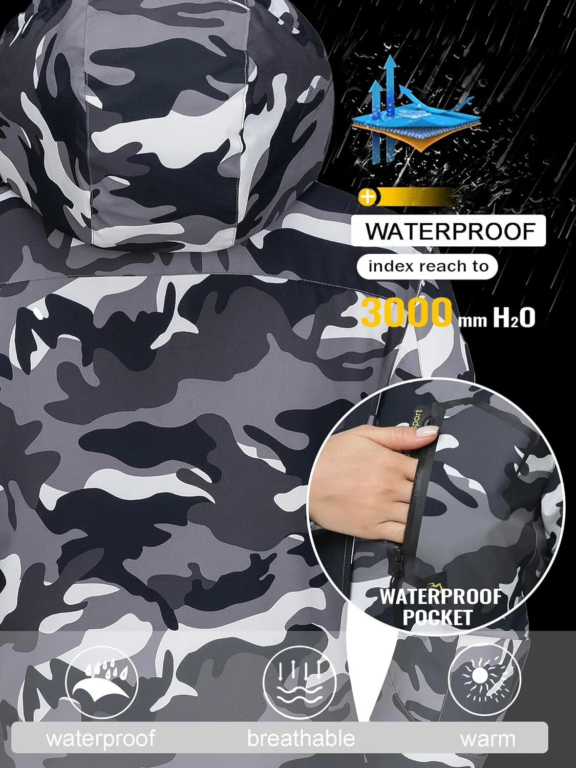 TACVASEN Women's Winter Jacket Waterproof Ski Jacket Hooded Fleece Lined Warm Snow Coat Mountain Windproof Rain Windbreaker