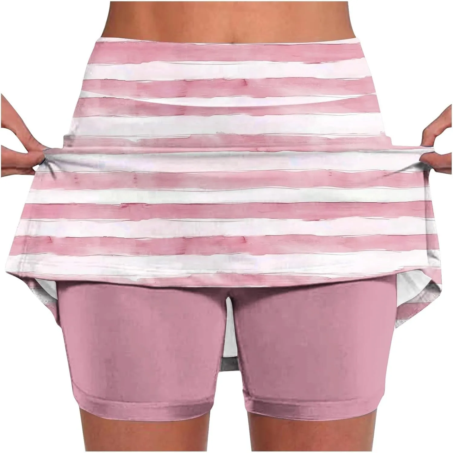 Tennis Skirts for Women with Shorts Fashion Striped Casual A-Line Skorts Tummy Control Lightweight Sports Pants Skirt