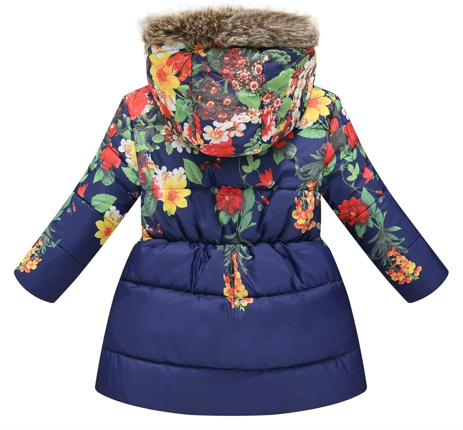 Toddler Girls Thick Warm Hooded Down Floral Print Puffer Winter Long Sleeve Fashion Soft Coat Coat And Snow Pants Girls