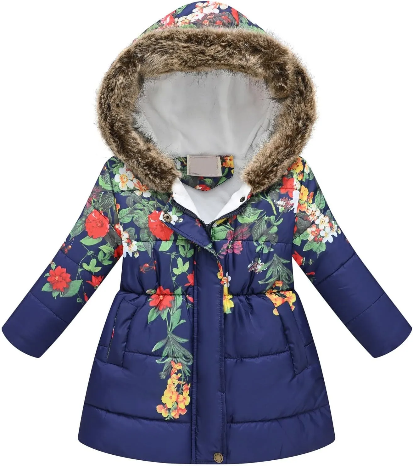 Toddler Girls Thick Warm Hooded Down Floral Print Puffer Winter Long Sleeve Fashion Soft Coat Coat And Snow Pants Girls
