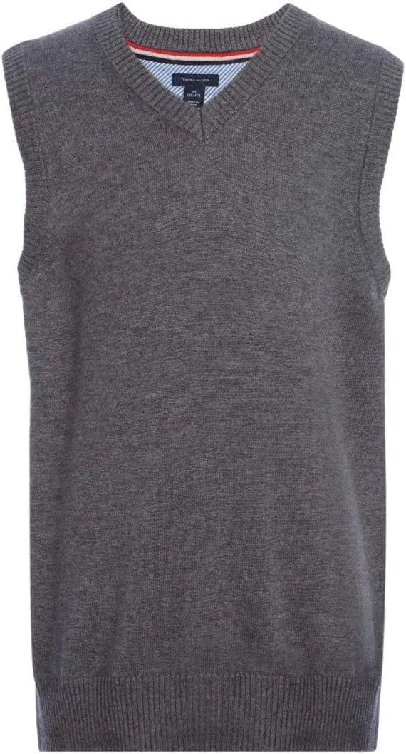 Tommy Hilfiger Boy's Sleeveless V-neck Sweater Vest, Kids School Uniform Clothes, Pullover