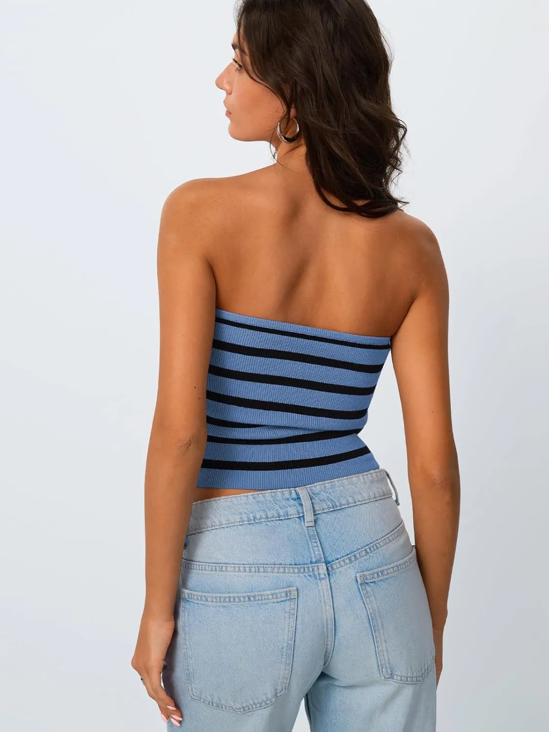 Trendy Queen Women Striped Tube Tops Strapless Going Out Backless Sleeveless Sexy Cute Y2k Knit Crop Summer Clothes 2025