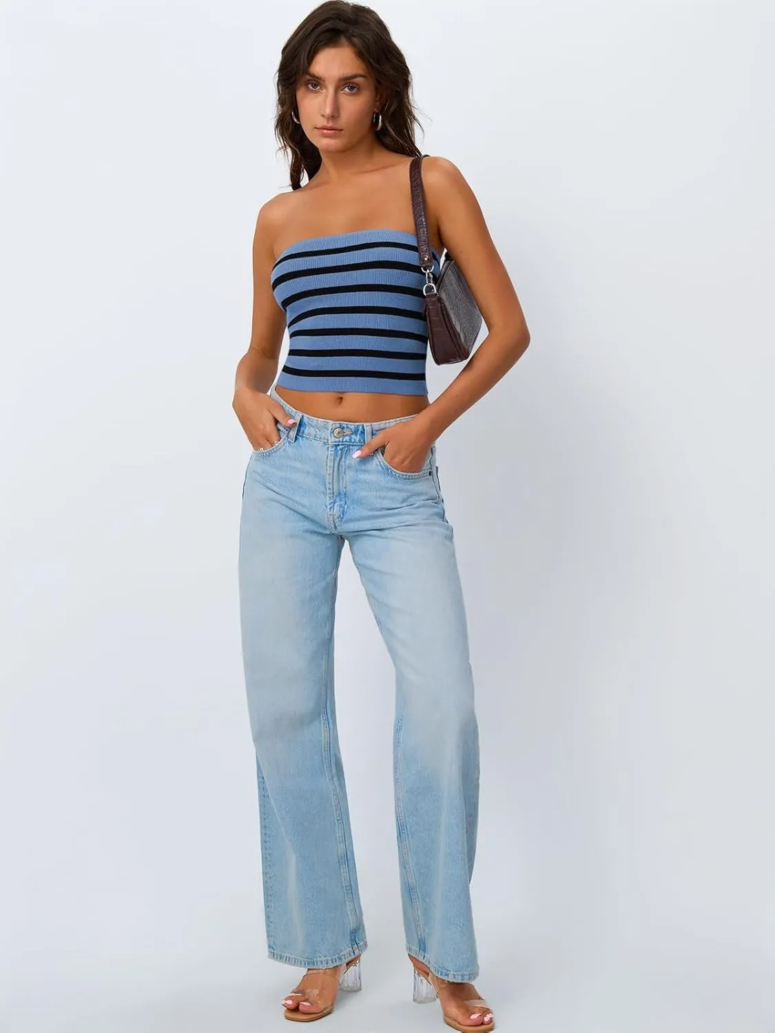 Trendy Queen Women Striped Tube Tops Strapless Going Out Backless Sleeveless Sexy Cute Y2k Knit Crop Summer Clothes 2025