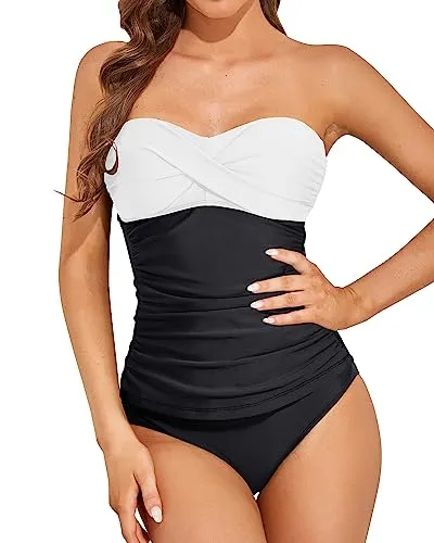 Two Piece Twist Bandeau Full Coverage Swimsuits