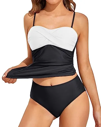 Two Piece Twist Bandeau Full Coverage Swimsuits