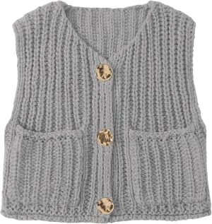 UEU Womens Chunky Sweater Vest Button Down Sleeveless Cardigan V Neck Crop Crochet Knit Tops 2025 Fashion Trendy Clothes