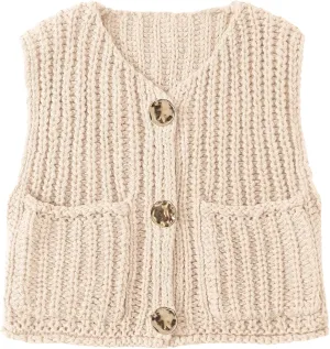UEU Womens Chunky Sweater Vest Button Down Sleeveless Cardigan V Neck Crop Crochet Knit Tops 2025 Fashion Trendy Clothes