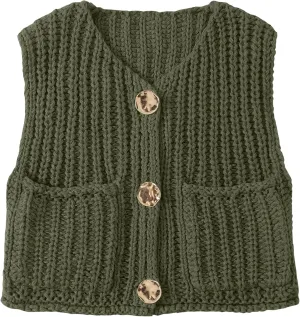UEU Womens Chunky Sweater Vest Button Down Sleeveless Cardigan V Neck Crop Crochet Knit Tops 2025 Fashion Trendy Clothes
