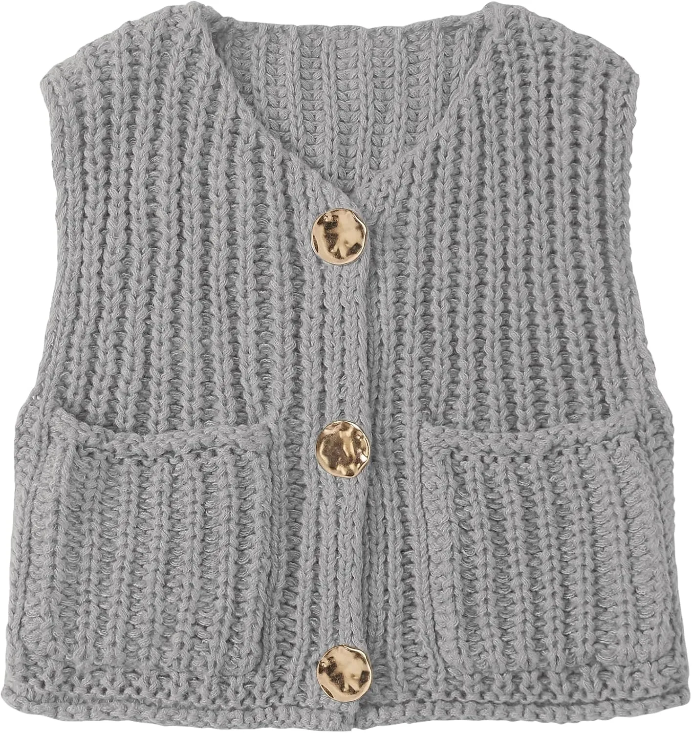 UEU Womens Chunky Sweater Vest Button Down Sleeveless Cardigan V Neck Crop Crochet Knit Tops 2025 Fashion Trendy Clothes