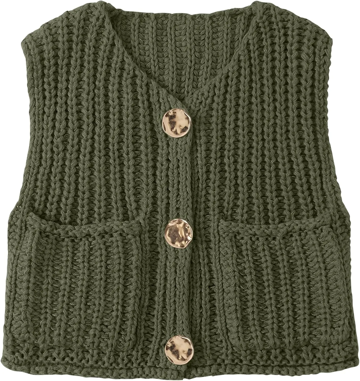 UEU Womens Chunky Sweater Vest Button Down Sleeveless Cardigan V Neck Crop Crochet Knit Tops 2025 Fashion Trendy Clothes