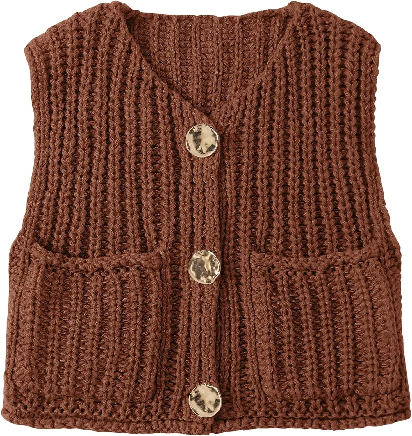 UEU Womens Chunky Sweater Vest Button Down Sleeveless Cardigan V Neck Crop Crochet Knit Tops 2025 Fashion Trendy Clothes