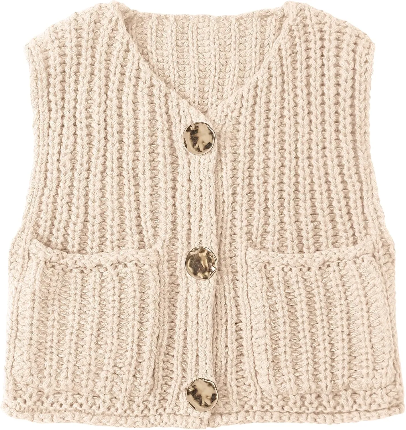 UEU Womens Chunky Sweater Vest Button Down Sleeveless Cardigan V Neck Crop Crochet Knit Tops 2025 Fashion Trendy Clothes