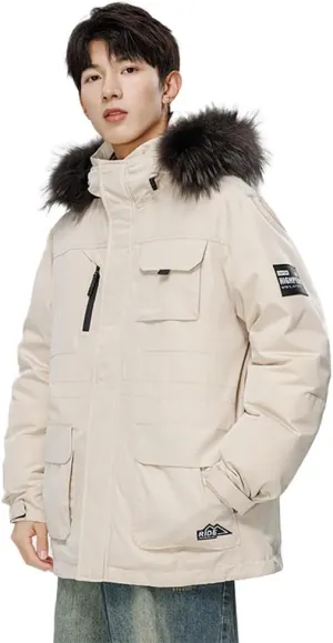 Unisex Winter Duck Down Puffer Jacket Ski Hooded Parka Windbreaker Outwear Waterproof Pockets Coat S-3XL