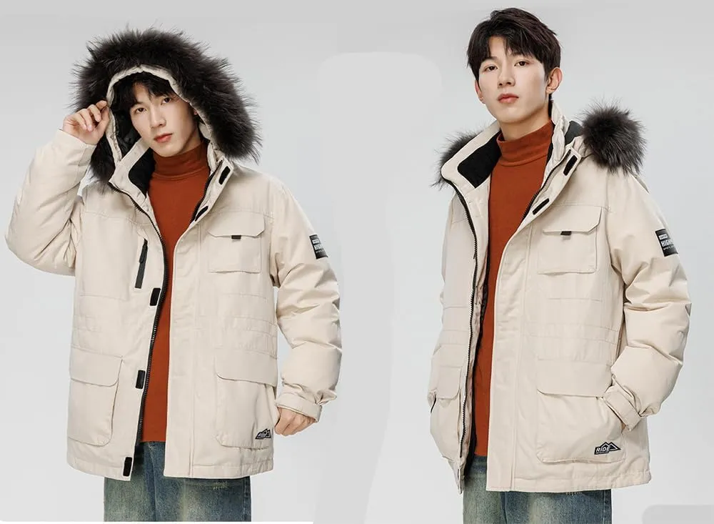 Unisex Winter Duck Down Puffer Jacket Ski Hooded Parka Windbreaker Outwear Waterproof Pockets Coat S-3XL