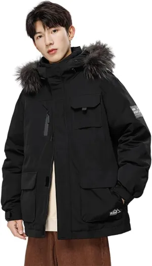 Unisex Winter Duck Down Puffer Jacket Ski Hooded Parka Windbreaker Outwear Waterproof Pockets Coat S-3XL