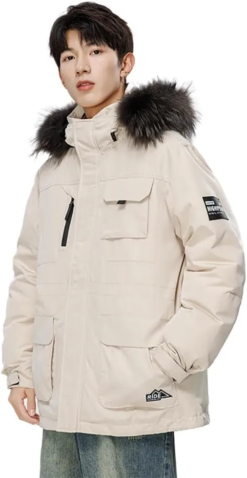 Unisex Winter Duck Down Puffer Jacket Ski Hooded Parka Windbreaker Outwear Waterproof Pockets Coat S-3XL